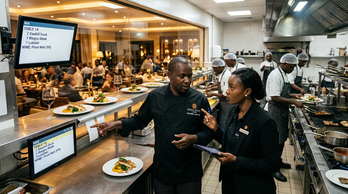 Culinary Kitchen Display System KDS and Service Coordination in Luxury Hotel